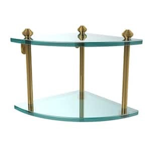 Southbeach Collection 8 in. 2-Tier Corner Glass Shelf in Polished Brass