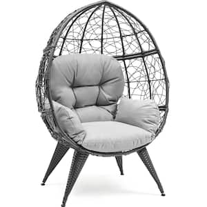 Wicker Egg Chair with Stand Outdoor Indoor Oversized Large Lounger with Cushion Egg Basket Chair, Gray