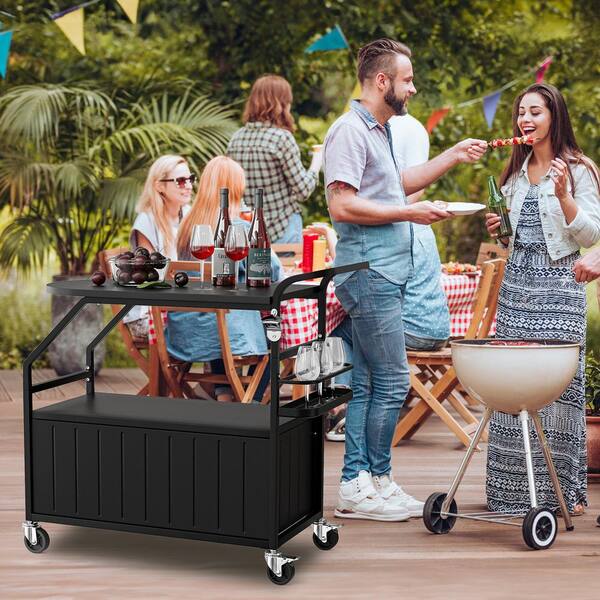 Karl home 80 qt. Black Patio Rolling Cooler Cart with Table