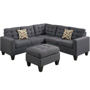 Milan 52 in. 4-Piece L-Shape Faux Leather Modular Sectional in Brown Espresso with Ottoman