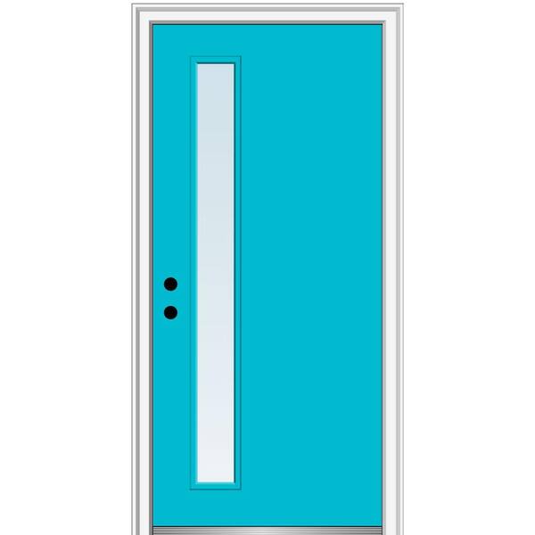 MMI Door 32 in. x 80 in. Viola Low-E Glass Right-Hand 1-Lite Clear Midcentury Painted Fiberglass Smooth Prehung Front Door
