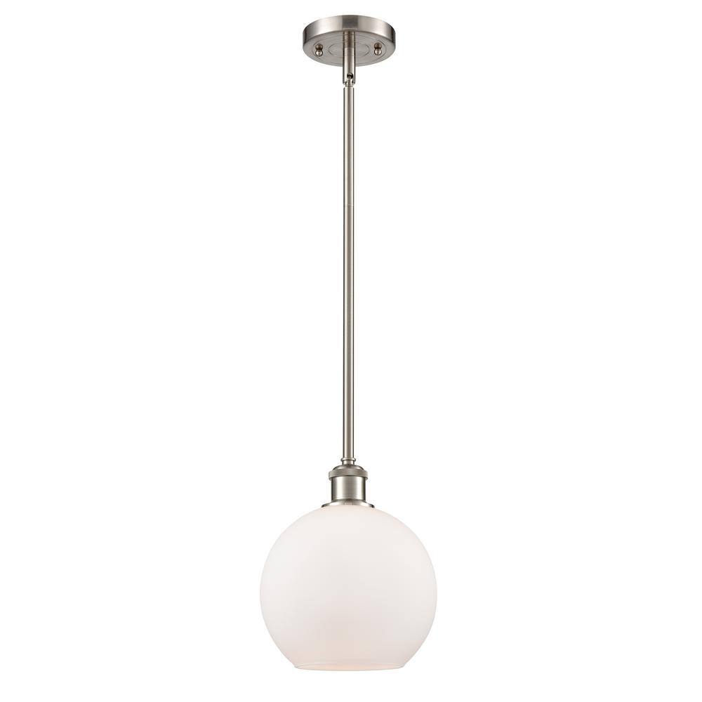 Innovations Athens 1-Light Brushed Satin Nickel Matte White Shaded Pendant Light with Matte White Glass Shade