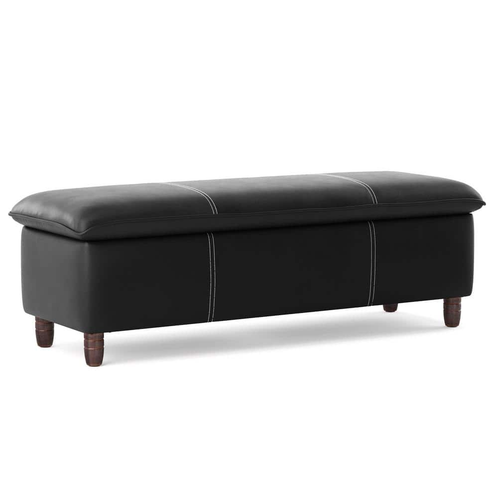 LUE BONA 49 In Black Upholstered Faux Leather Storage Ottoman With   Black Faux Leather Ottomans Ga Blc0081 64 1000 