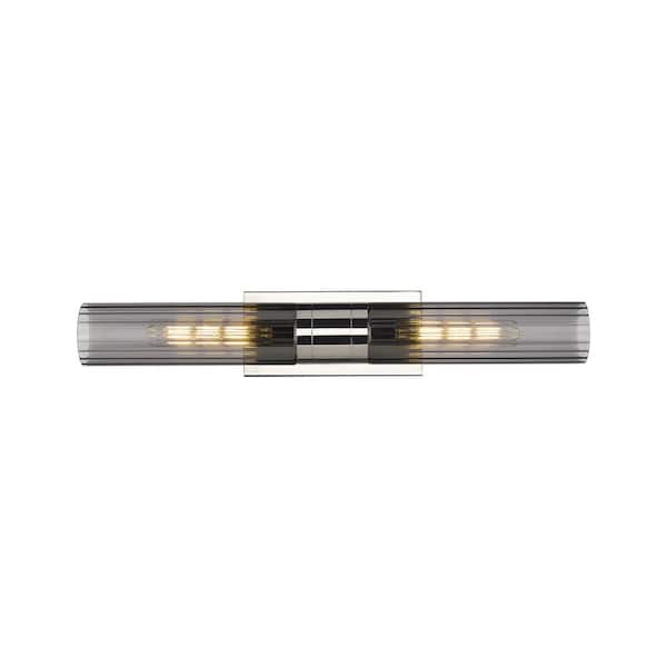 Empire 24.75 in. 2-Light Polished Nickel Vanity Light with Black Glass Shade