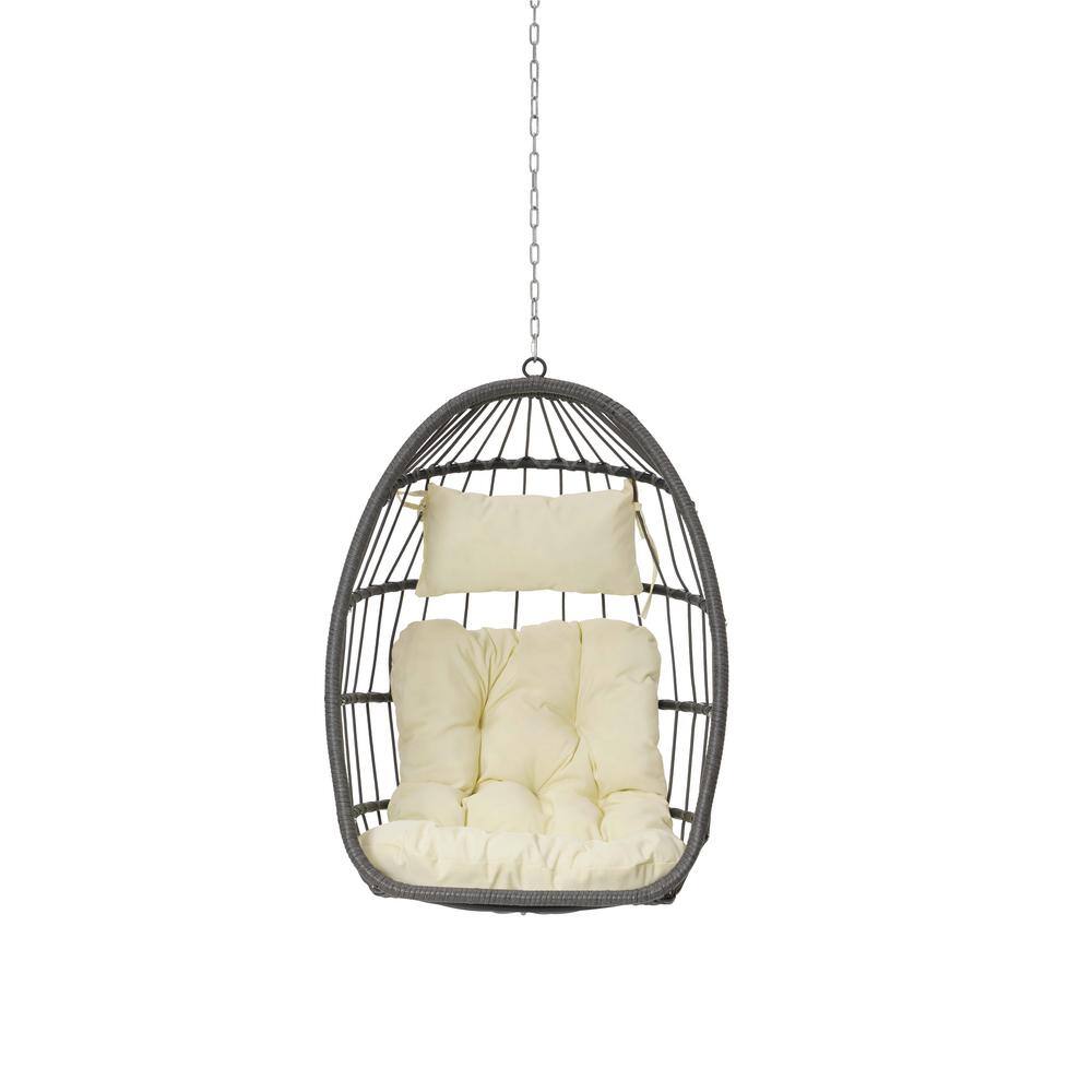 Grey Rattan Wicker Outdoor Porch Swing, Garden Egg Swing Chair Hanging Chai
