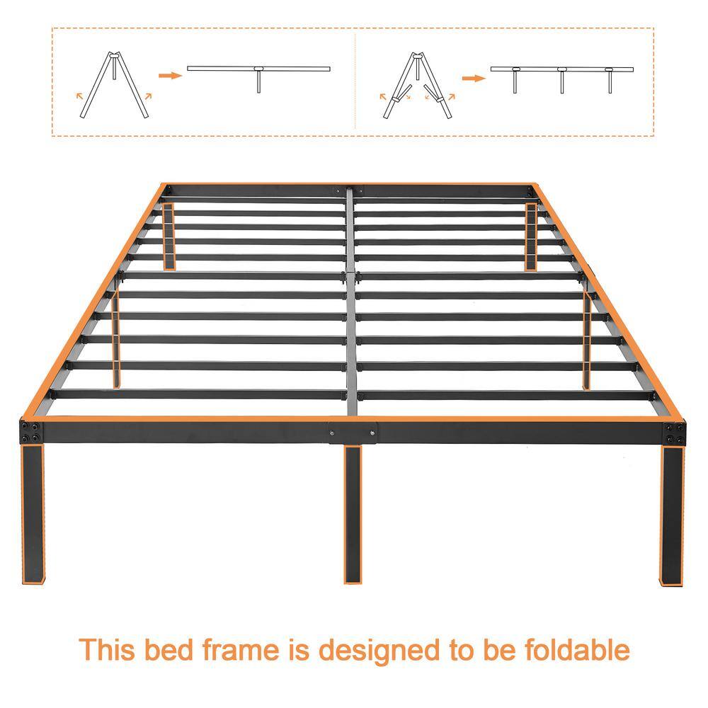 Bed Frames Black Metal Frame Full Platform Bed with Steel Slat，No Box Spring Needed, 14.4 Inch Platform Bed, Size 2 - thumbnail 3