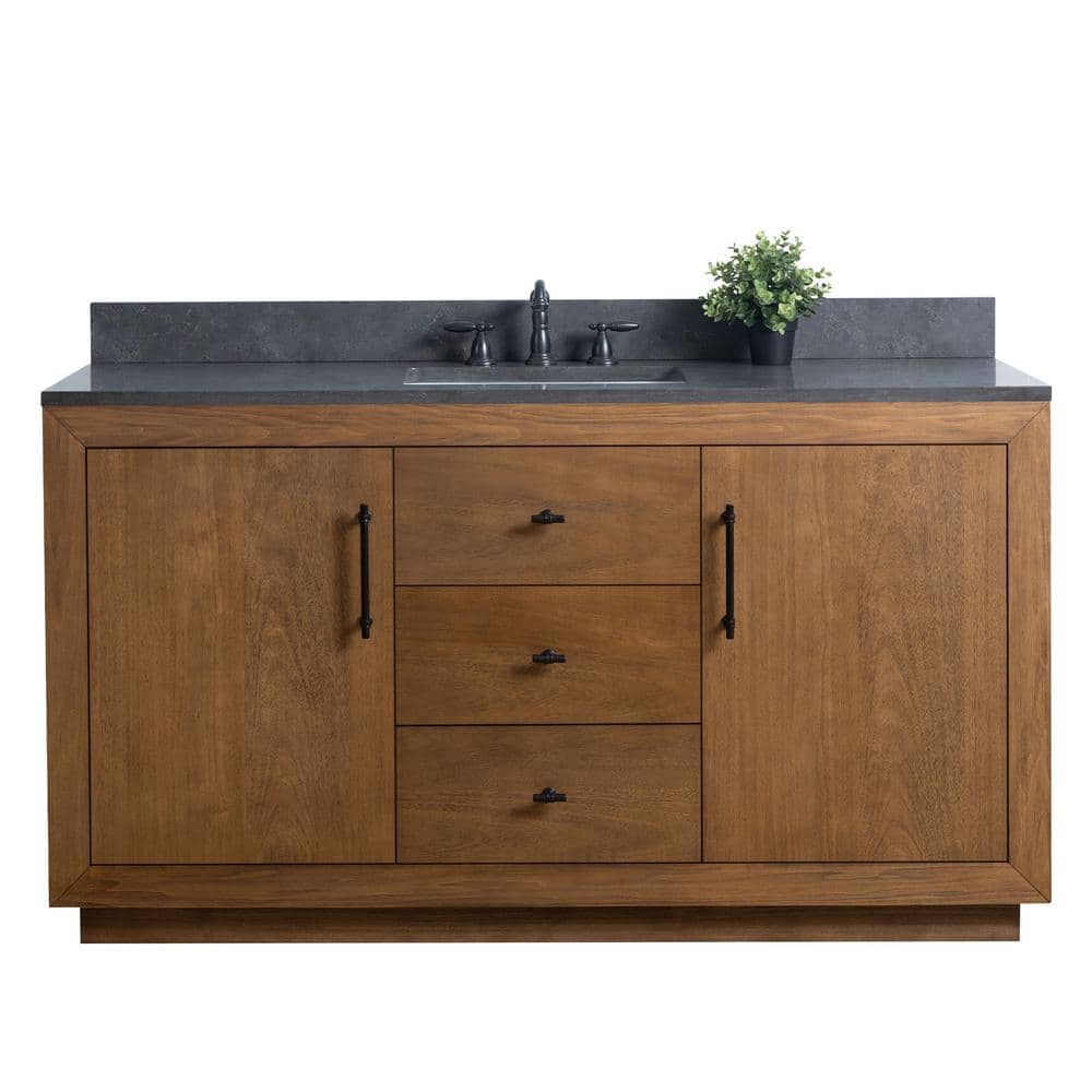 60" Single Bathroom Vanity Set with Black Limestone Top
