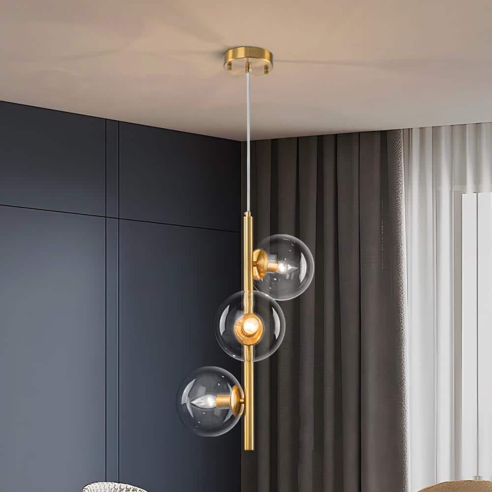 Modern Gold Globe Pendant Light, 3-Light Sputnik Hanging Ceiling Light with Clear Glass for Dining Room Kitchen Island price history on PriceWatchPro