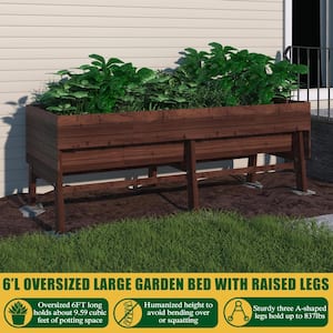 Best Choice Products 72x23x30in Raised Garden Bed, Elevated Wood Planter Box for Patio w/ Divider Panel - Acorn Brown