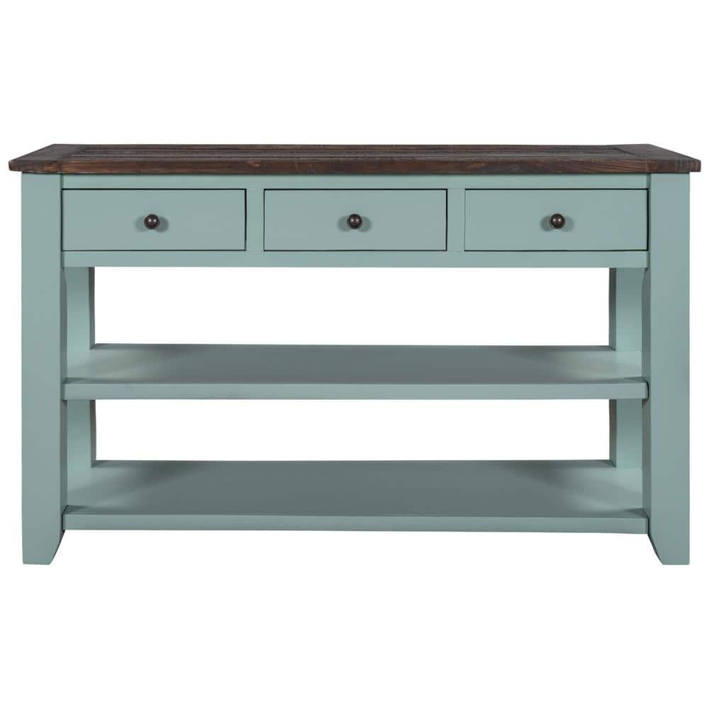 Anbazar 48 In. Green Wood Rectangle Console Table With 3-drawers, 2 