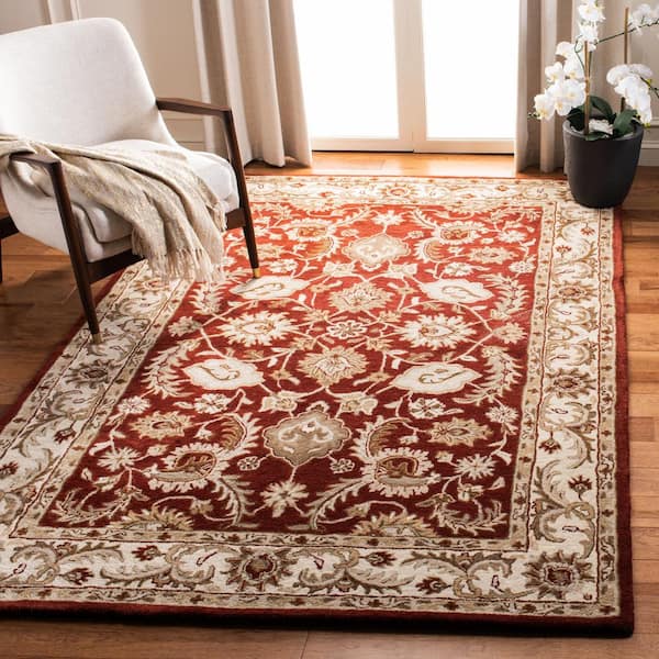 Royalty Red/Ivory 5 ft. x 7 ft. Border Area Rug
