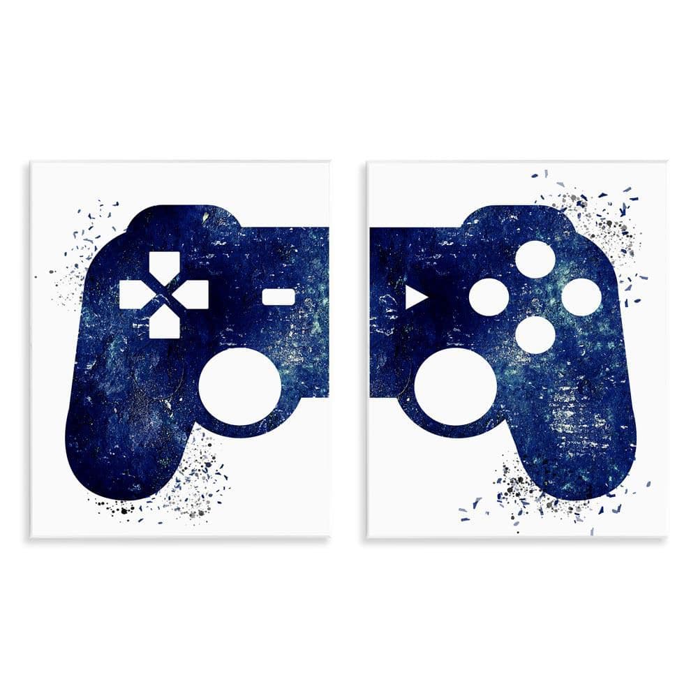 Blue Controller Modern Speckles by Kim Allen 2 Pieces Unframed Abstract Graphic Art Print 14 in. x 11 in.