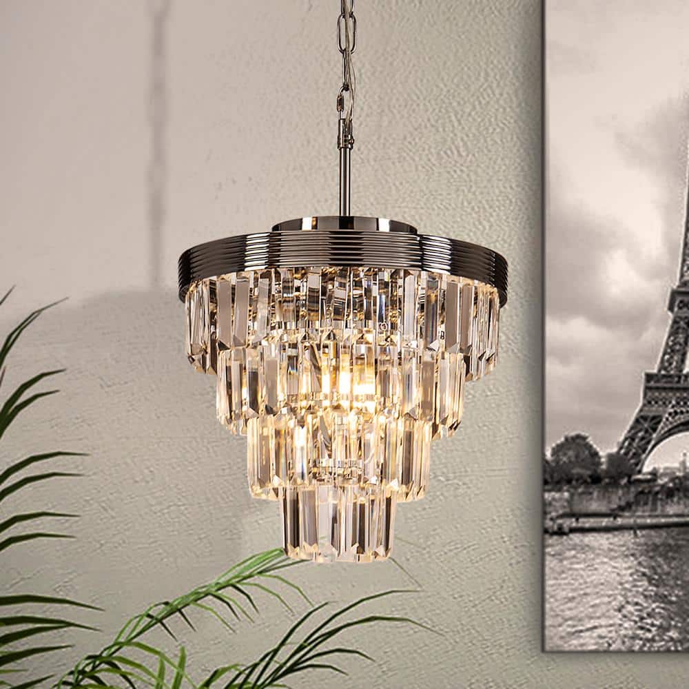 3-Light Tiered Chrome Mini Chandelier With Clear Crystals
