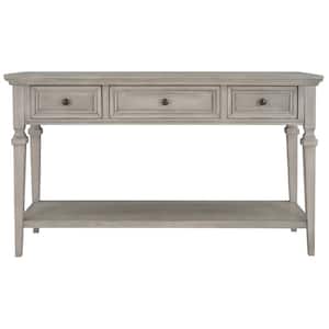 50 in. W x 15 in. D x 30 in. H Gray Wash Linen Cabinet Console Table with 3 Top Drawers and Open Style Bottom Shelf