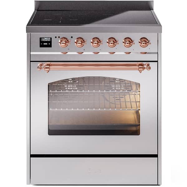 ILVE Nostalgie II 30 in. 4 Zone Freestanding Induction Range in Stainless Steel with Copper