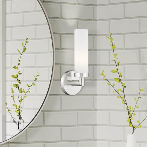 AVIANCE LIGHTING Aspen 11 in. 1-Light Brushed Nickel ADA Wall Sconce with Satin Opal White Glass - image 4