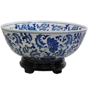 14 in. Porcelain Decorative Bowl in Blue