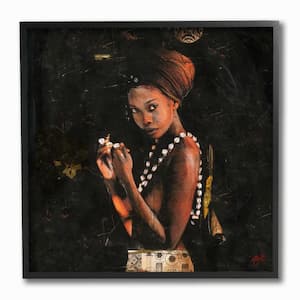 12 in. x 12 in. "Natural Beauty Painted Figure with Cowrie Shell Necklace" by Artist Marta Wiley Framed Wall Art