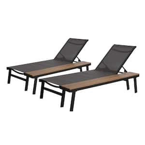 Waterloo Black Aluminum Adjustable Outdoor Chaise Lounge with Side Table (2-Pack)