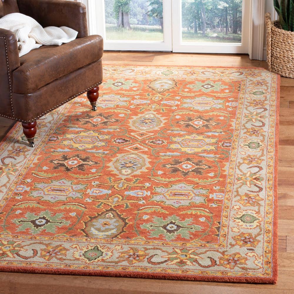 Hand-Tufted Rust and Beige Wool Area Rug, 4' x 6'