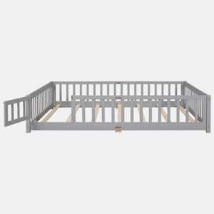 Gray Wood Frame Queen Size Platform Bed with Fence without Door