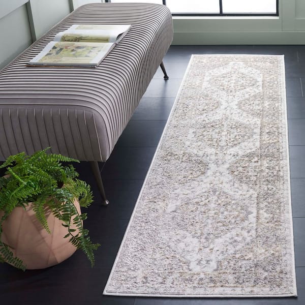 Maya 2 ft. x 8 ft. Ivory/Gray Beige Ornate Medallion Runner Rug