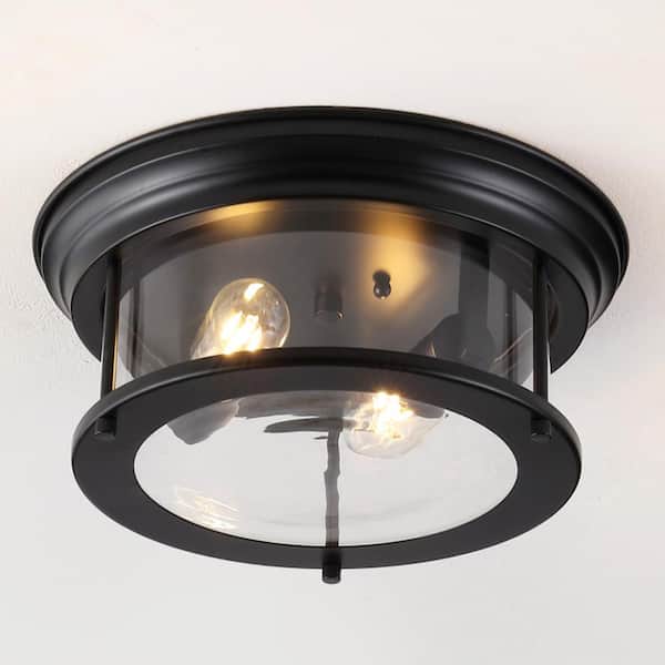 Lauren 13.25 in. 2-Light Metal/Glass LED Flush Mount, Black