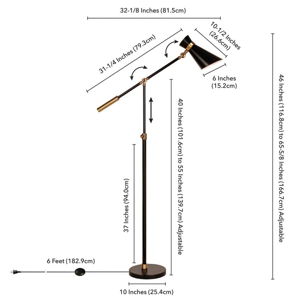 Adjustable Black and Brass Industrial Floor Lamp