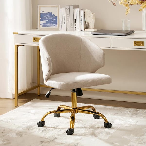 JAYDEN CREATION Vicenta Linen Modern Upholstery Mid-Height Backrest Office Chair with Metal Legs