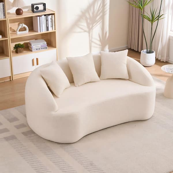 Zelene 66.14 Chenille 2-Seater Compression Loveseat in Off White with 3 Pillows