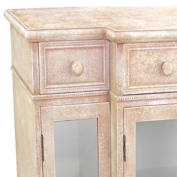 Details about   Beige Wood Clear Glass Console Cabinet with 2 Doors a Shelf and Lattice Inserts 