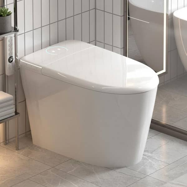 Elongated 1.28 GPF Smart Toilet with Bidet Built in White Bidet Toilet with Tank Auto Open Close Foot Sensor Heated Seat