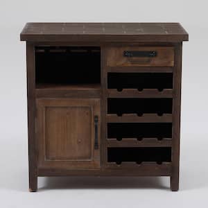 Rustic Wood 1-Drawer 1-Door Wine and Storage Cabinet