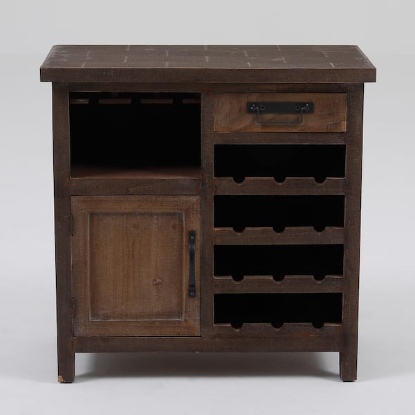 LuxenHome Rustic Wood 1-Drawer 1-Door Wine and Storage Cabinet