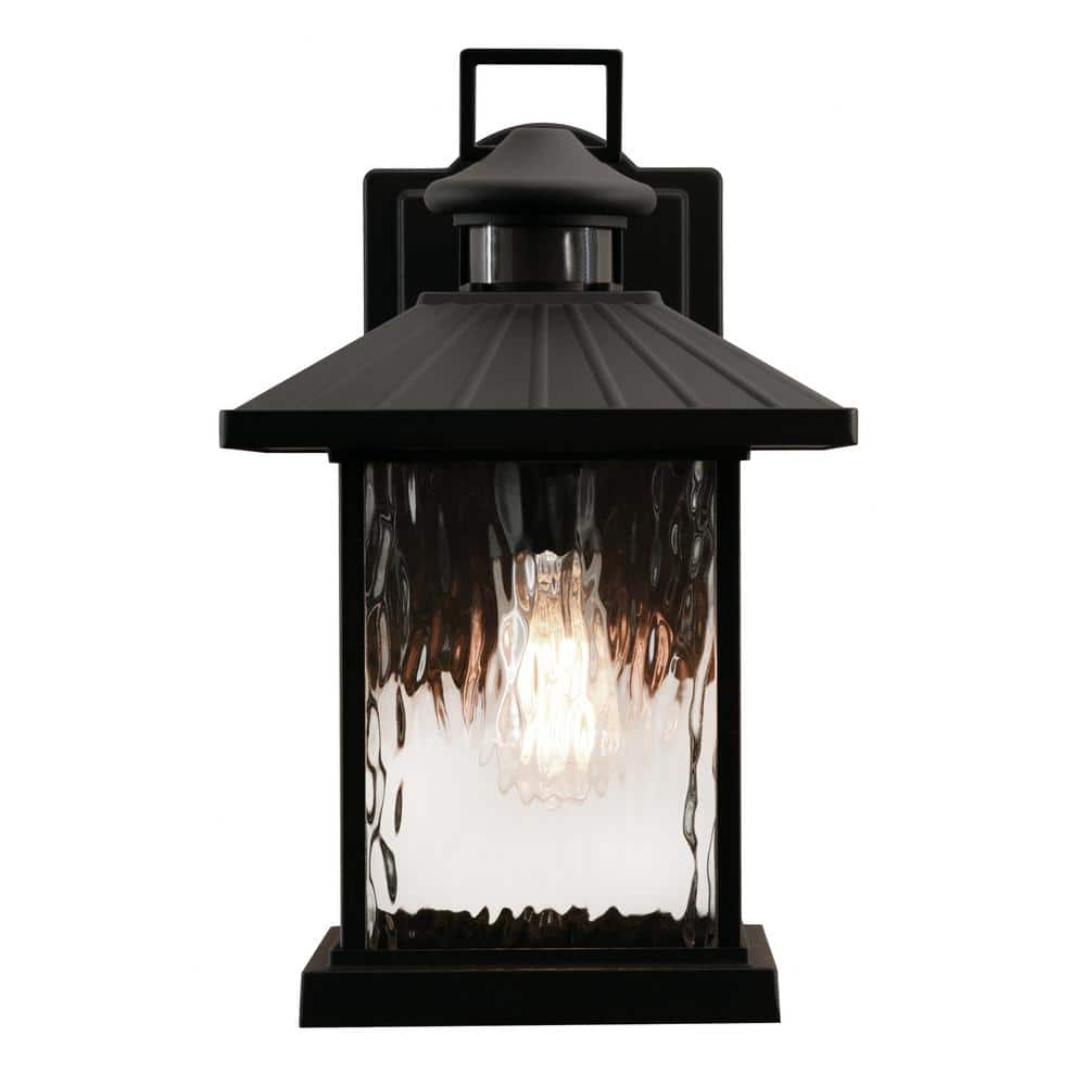 AFX Lennon 1-Light Black Outdoor Wall Lantern Sconce with Clear Glass ...