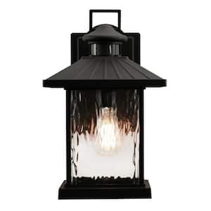 Lennon 1-Light Black Outdoor Wall Lantern Sconce with Clear Glass Shade