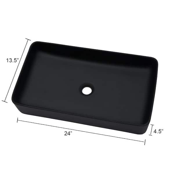stufurhome - 24 in. x 14 in. Top Mount Rectangular Bathroom Vessel Sink in Black