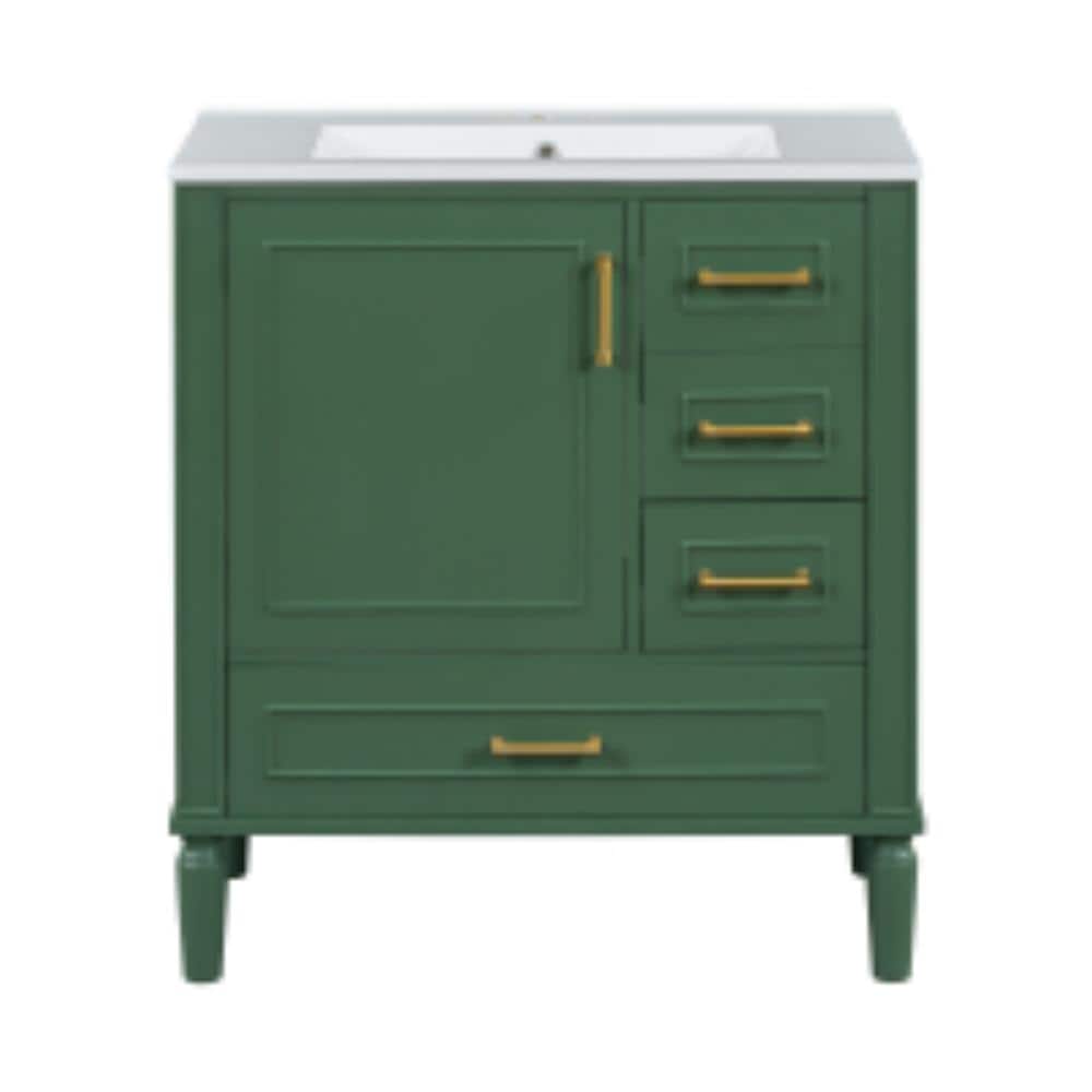 "30"" Green Traditional Vanity,3 Drawers+Soft Close Door,Long Gold Metal Pull Handles" price history on PriceWatchPro