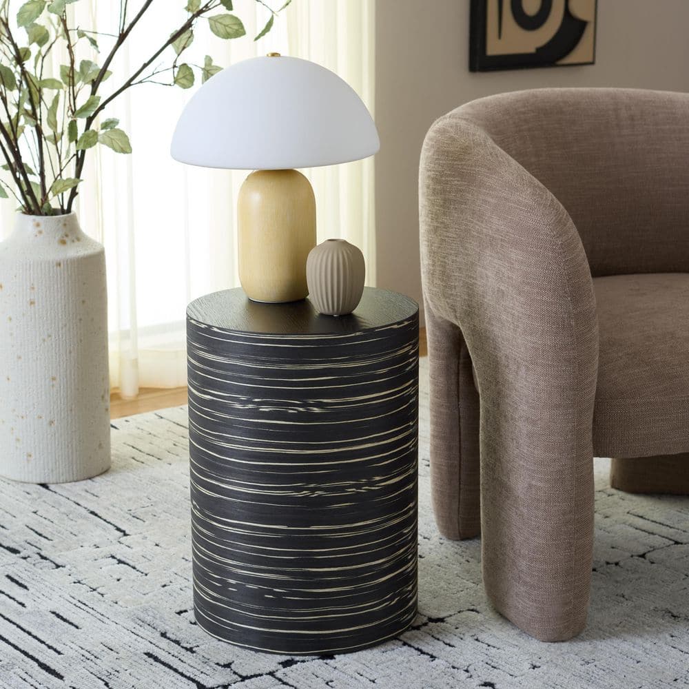 Bahan 13 in. Black Wood Round End Table