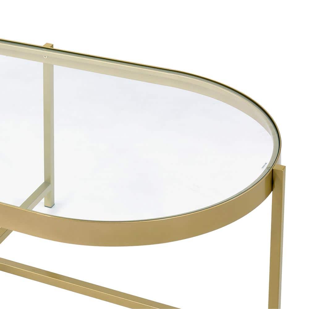 Elegant Oval Tempered Glass Outdoor Coffee Table with Gold Metal Base
