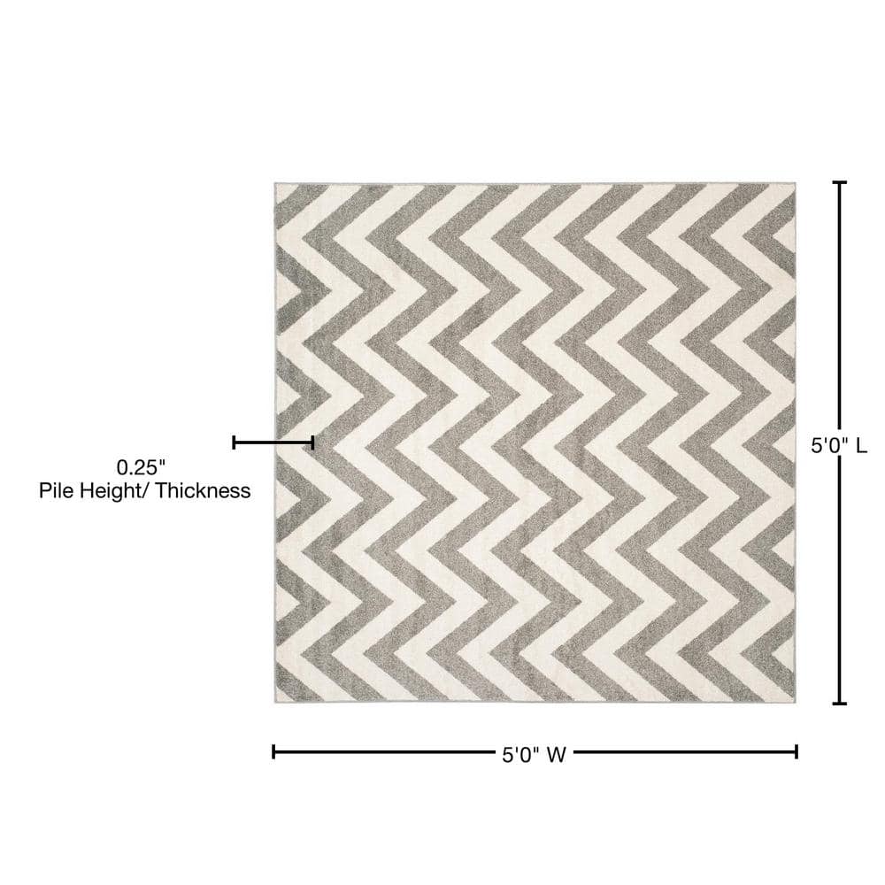 5' x 5' Dark Grey and Beige Reversible Synthetic Area Rug