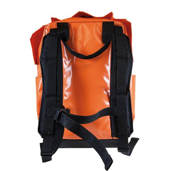 the orange backpack