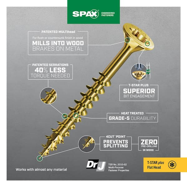 SPAX - #8 x 1-1/2 in. Interior Flat Head Wood Screws Construction Framing Torx T-Star Plus (197 Each) 1 LB Bit Included