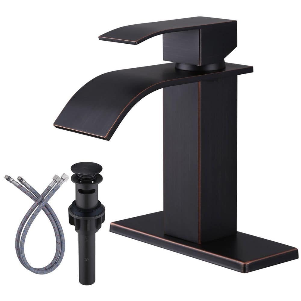 Oil Rubbed Bronze Waterfall Spout Single Handle Bathroom Faucet