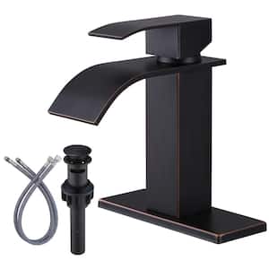 Single-Handle Single-Hole Bathroom Faucet with Deckplate Included and Supply Lines in Oil Rubbed Bronze