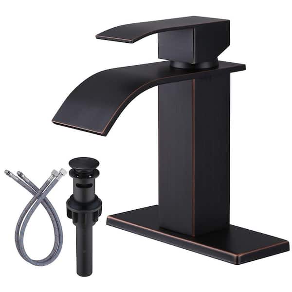 WOWOW Single-Handle Single-Hole Bathroom Faucet with Deckplate Included and Supply Lines in Oil Rubbed Bronze