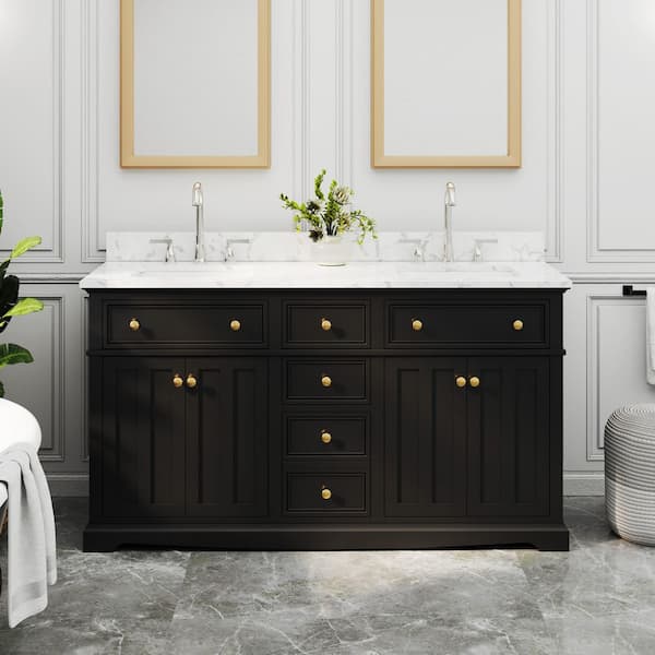 YK☆ eclife 60 in. W x 20.5 in. D x 33.5 in. H Double Sink Freestanding