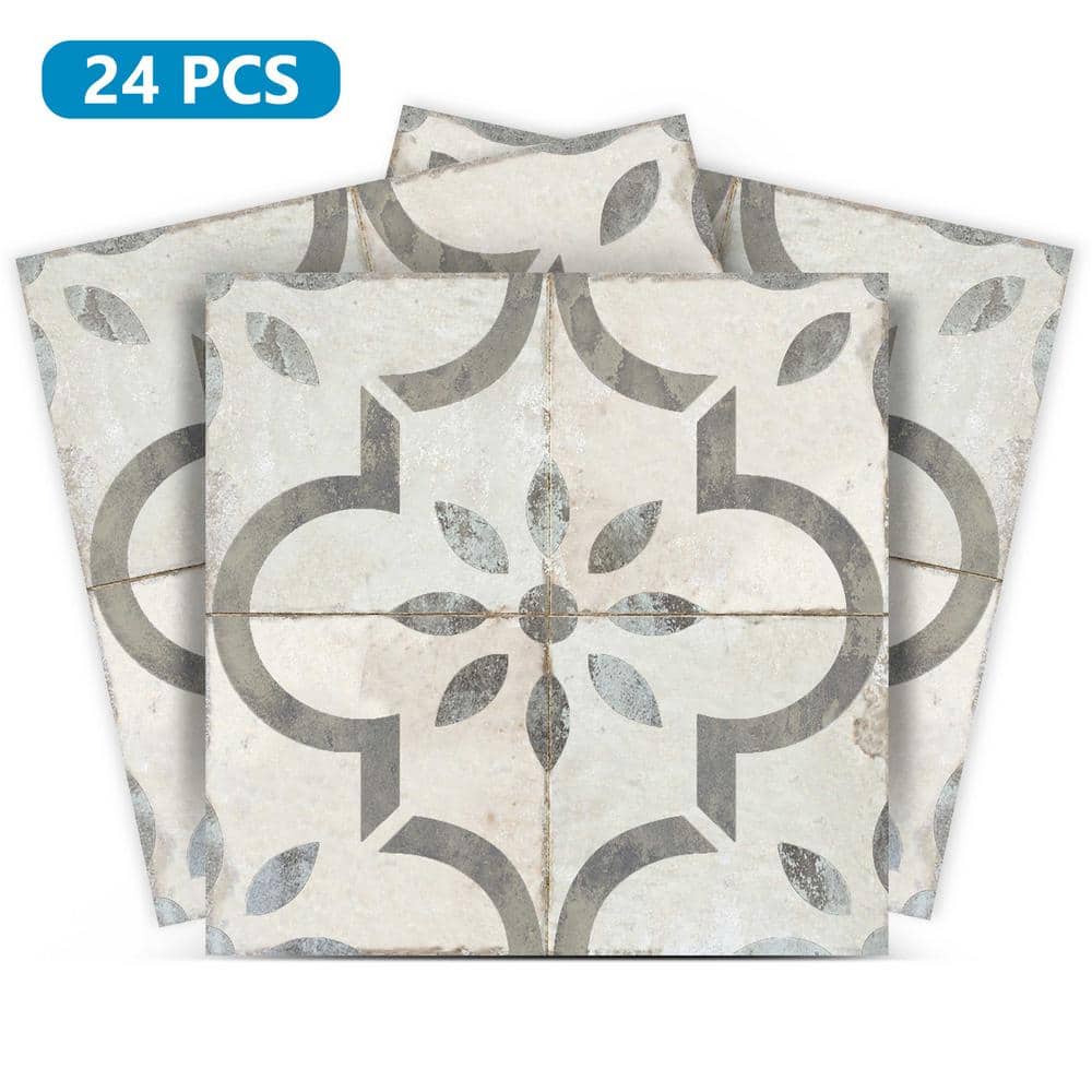 Light Gray and White Vintage Rustic Peel and Stick Tile Stickers