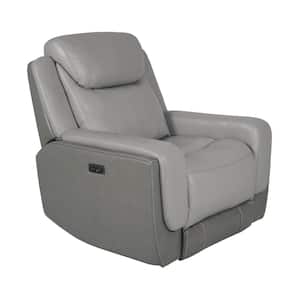 Rosalyn Silver and Gray Leather Zero Gravity Power Recliner with Power Headrest