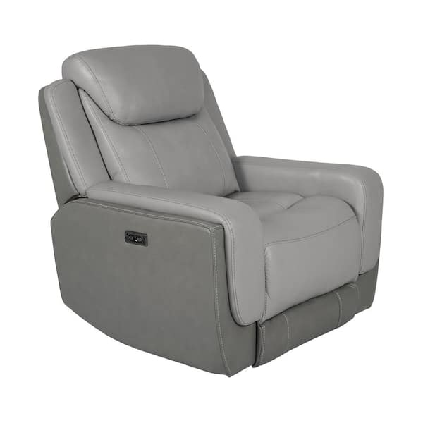 Armen Living Rosalyn Silver and Gray Leather Zero Gravity Power Recliner with Power Headrest